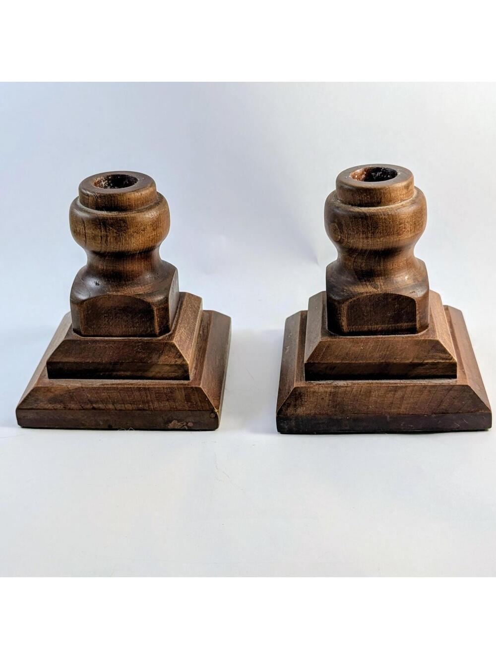 MCM Tapered Wood Candleholders - Picture 1 of 2